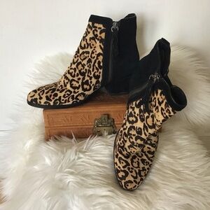 Anthropologie Splendid Leopard print Calf Hair/Suede Rosalie side zip Boots 8.5